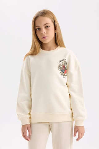 DeFacto Kız Çocuk Relax Fit Bisiklet Yaka Baskılı İçi Yumuşak Tüylü Sweatshirt D4272A824WNER233 Ekru