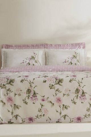Karaca Home Rosales %100 Pamuk 120 Tel Çift Kişilik Saten Nevresim Takımı Beyaz