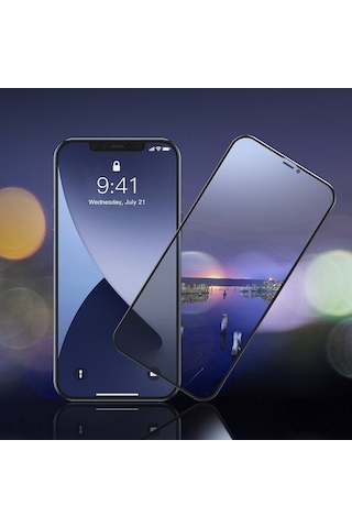 Baseus Apple Uyumlu   iPhone 12 Pro Max 6.7 0,23mm Anti Spy Çerçeveli Tempered Cam Ekran Koruyucu 2 Adet Set