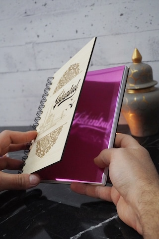 Istanbul Desen Ahşap Defter - Günlük - Çizgisiz Defter Ahşap Rengi Banu - A5 Spiralli Defter