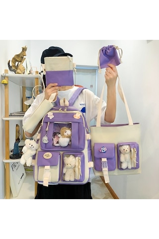 Sımıcg Öğrenci Büyük Kapasiteli Okul Çantası 5 Adet Mor