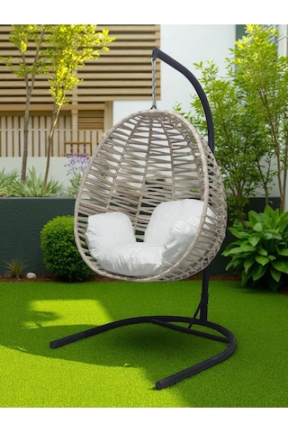 Armut Salıncak Tek Kişilik Makrome Ip Örgü Bahçe Balkon Ev Salıncağı Bej