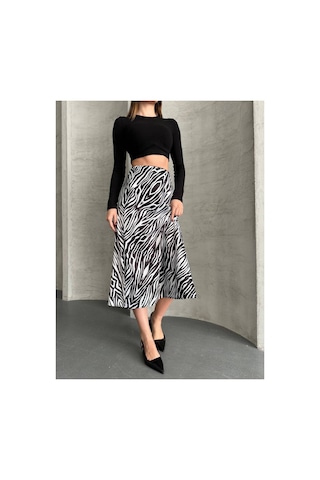 Asur Boutique Asur Butik Kadın Saten Beli Lastikli Etek Beyaz