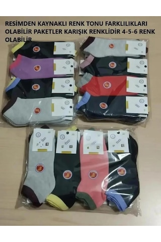 Efemicgiyimstore Bayan Kışlık Bilek Kısmı Renkli Termal Havlu Çorap 12'li Paket Paketler Karışık Renklidir Çok Renkli