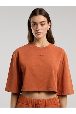 Everlast Bronx 1910 Oversize Turuncu Crop Kadın Tişört Kiremit