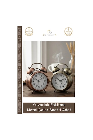 Saat Nostaljik Retro Dekoratif Vintage Masa Saati Sessiz Yuvarlak Eskitme Metal Çalar Saat Çok Renkli