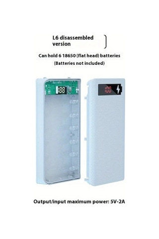 Honeybeeshop Beyaz L6 6 Hucreli 18650 Dıy Cikarilabilir Dis Kabuklu Tasinabilir Guc Bankasi Seti BEYAZ