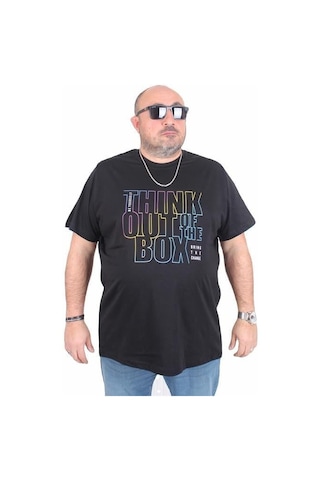 Starbattal Erkek Büyük Beden Sıfır Yaka Tişört Think Out Box 25163 Sıyah Siyah
