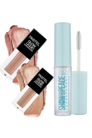 Pastel Glow Liquid Eyeshadow 221 Dreamland + 222 Golden Cage + Transparan Kaş ve Kirpik Maskarası