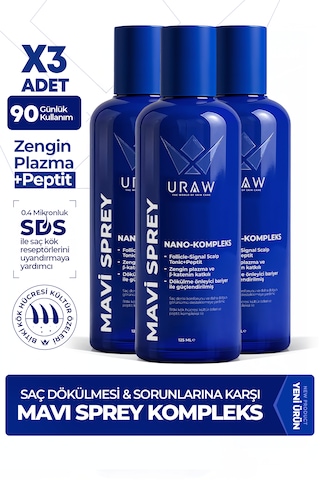Uraw Saç Kökü Aktivasyonunu Destekleyen Yoğun Bakım Mavi Sprey 3 x 125 ML