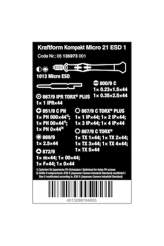 Wera Tornavida Seti Kraftform Kompakt Mikro Esd 1, 21 Parça Uç Se