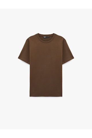 Koton Regular Fit Kısa Kollu Bisiklet Yaka Pamuklu Basic Tişört Kahverengi 6sam10287mk Kahve