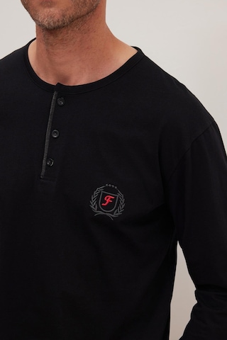 Tudors Erkek Standart Fit %100 Pamuk Bisiklet Yaka Beli Lastikli Siyah Pijama Takımı-37949 Siyah