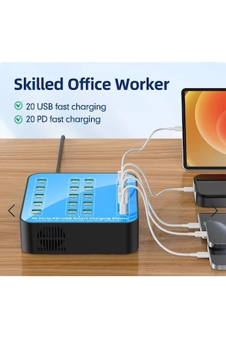 40 Portlu 400w Hızlı Şarj İstasyonu 20x Usb + 20x Type-c Pd Çıkışlı Şarj Cihazı 1 m