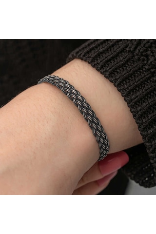 Premium 1000 Ayar İthal Gümüş Kazaziye Örgü Bileklik - 18 Cm