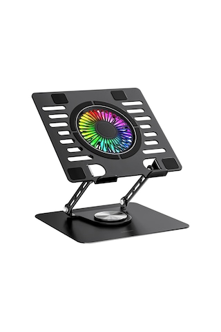Addison Bykalite Ad-rc36 Steely 360 Derece Dönebilen Fanlı Rgb Işıklı Ayarlanabilir Siyah Metal Laptop Stand