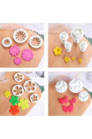 Qingmipy 33 Parça Gıda Kalitesi Plastik Pasta Bisküvi Kesici Seti - Gül, Kelebek, Ayçiçeği Desenli Fondant Ve Hamur Şekillendirici Araçları Çok Renkli