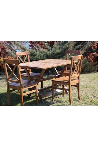Çeşme Lüks Ahşap Bahçe Balkon Seti: 80X140 Katlanır Masa + 4 Sandalye Kahverengi