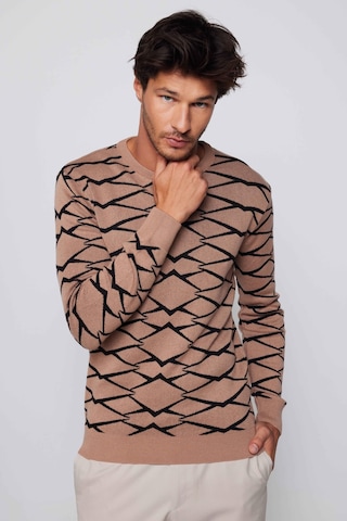 Tudors Erkek Slim Fit Dar Kesim Bisiklet Yaka Jakarlı Vizon-siyah Kazak-28904-multi Siyah