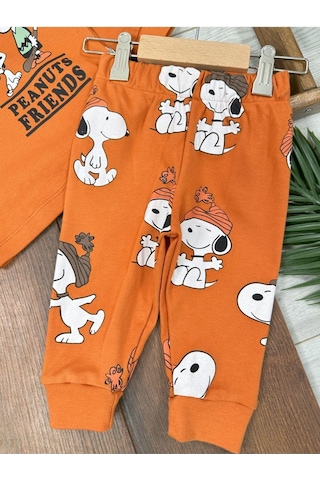 Bisiklet Yaka Peanuts Friends Baskılı Alt Üst Pijama Takımı 4bb2 Kiremit