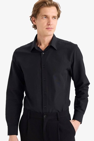 Defacto Modern Fit Polo Yaka Uzun Kollu Gömlek G0375ax26spbk27 Siyah-bk27