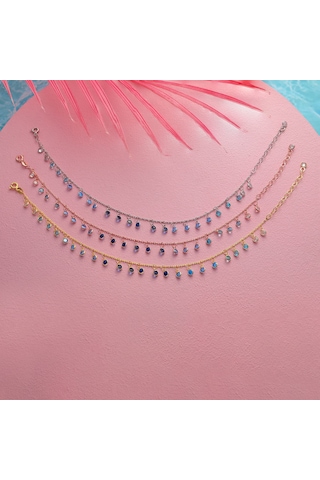 Queen Silver Jewelry 925 Ayar Gümüş Sallantılı Mavi Renk Geçişli Halhal Altın