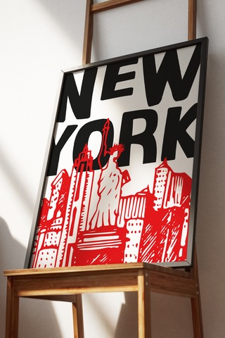 New York Kırmızı Siyah Dekoratif Tasarım Poster Tablo Siyah Çerçeveli
