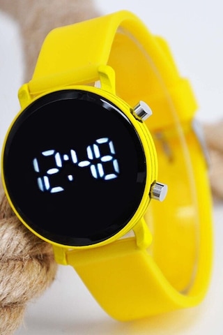 6-14 Yaş Sarı Renk Unisex Çocuk Kadın Led Dijital Kol Saati Sarı Silikon Kordonlu Şık Spor Saat Sarı