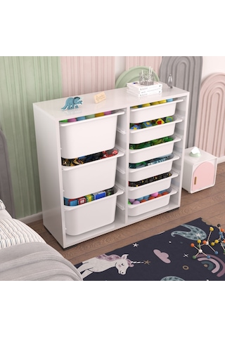 Carla 3+6 Beyaz Çok Amaçlı Dolap Oyuncak Dolabı Beyaz