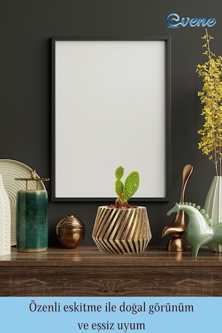 Saksı Çiçek Kaktüs Saksısı Lüx 13 Cm Mekanik Dişli Desen Saksı Çiçeklik - Altın Eskitme