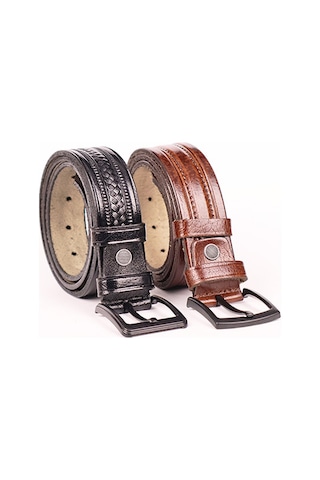Ertan Deri Deri Köseli Kahverengi ve Siyah Erkek Kemeri 3.5 CM Kahverengi - Siyah