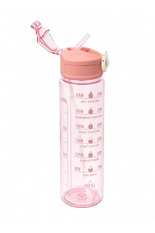 1 Litre Motivasyon Suluk Sporcu Suluk Çocuk Suluk Kilitli Kapak Askılı Suluk Açık Pembe