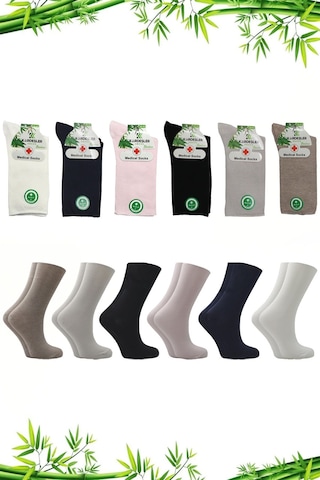 Bambu Kadın Çok Renkli Soket Diyabetik Şeker Çorabı Sıkmayan Çorap 6'lı Paket Çok Renkli