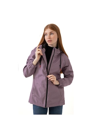 Spor Kadın Astarlı Su Geçirmez Ve Rüzgara Dayanıklı Kapüşonlu Cepli Yağmurluk - Rüzgarlık Mürdüm