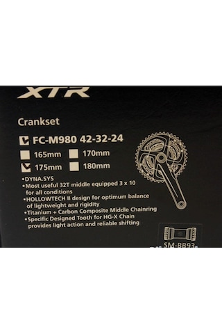 Shımano Xtr Fc-m980 175mm 42x32x24t Shımano Xtr 3'lü Aynakol Hollowtech Orta Göbek Dahil