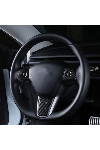 Springsun Tesla Model Y İçin Abs Direksiyon Sticker Seti - Siyah, 17x9x8cm, 3 Adet