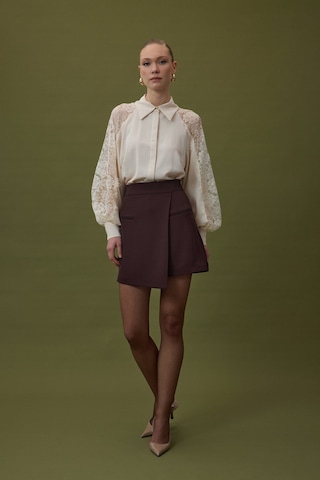 Sateen Talia Şort Etek - Kahve-137062 Kahve