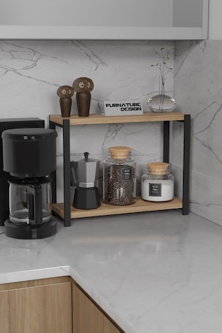 Metal Mutfak Tezgahüstü Organizer 2 Raflı Baharatlık Atlantik Çam