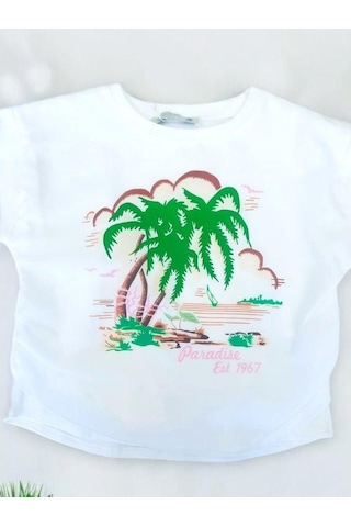 Kız Çocuk Yüzde Yüz Pamuklu Ön Yüzü Şifon Baskılı Şık Bluz-14115 Ekru