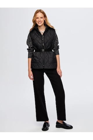Faik Sönmez Beli Kemer Detaylı Kadın Kapitone Yelek W26kyl003 Siyah