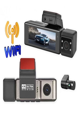 Kingline A3 Model 4k Gps ,wifi Ve Gece Görüşlü 3 Kameralı Araç Kamerası