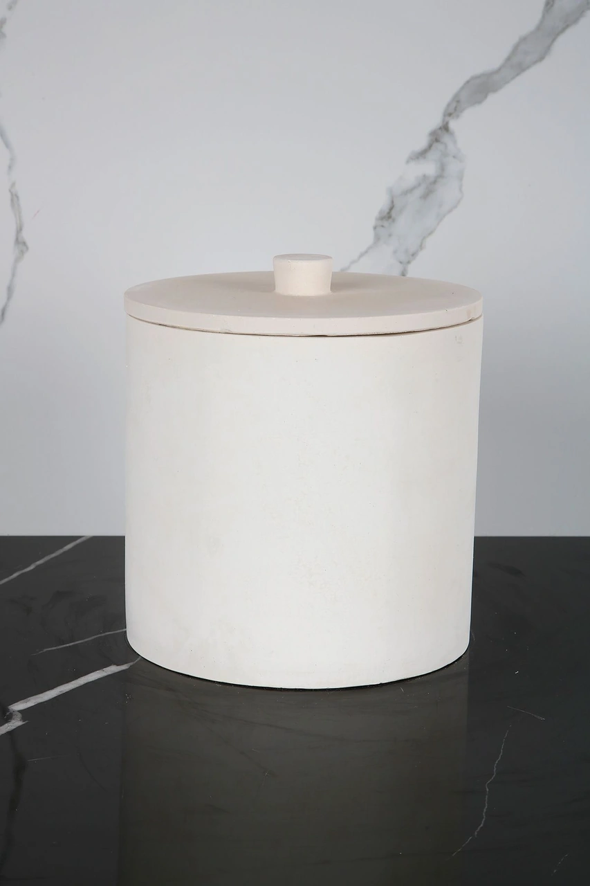 Mermer Desenli Beton Çöp Kovası Banyo Mutfak Tuvalet Wc 18 Cm 4 Litre Krem