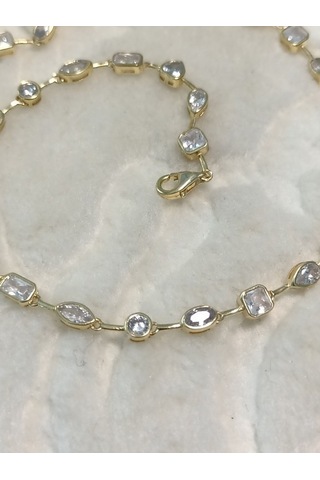 Canka Altın Kaplama Taşlı İthal Choker Tasma Gümüş Kolye