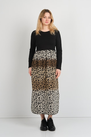 Sistas Kadın Leopar Desenli Yanları Yırtmaçlı Bisiklet Yaka Elbise 24922 Kahve-bej Kahve-bej
