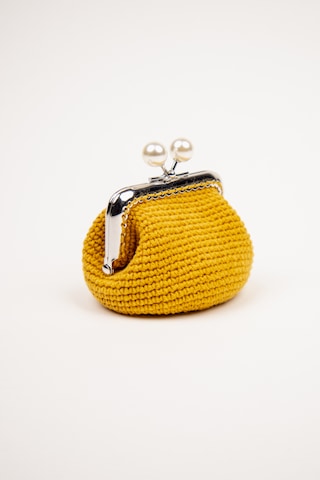 Fabric Craft Bag Bozuk Para Cüzdanı Merserize İplik Klipsli Örgü Hardal Sarısı