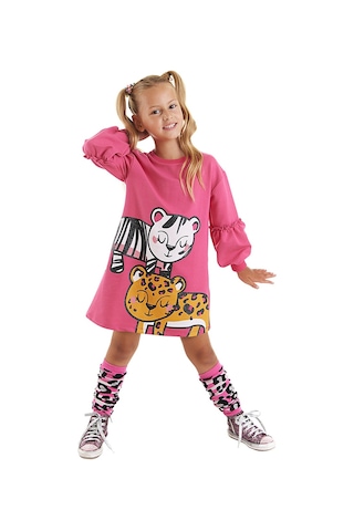 Denokids Mshb&g Leopar Zebra Kız Çocuk Pembe Elbise Pembe