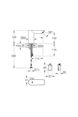 Grohe Bau Cosmo. E Fotoselli. Çift Su Girişli Lavabo Musluğu Pill