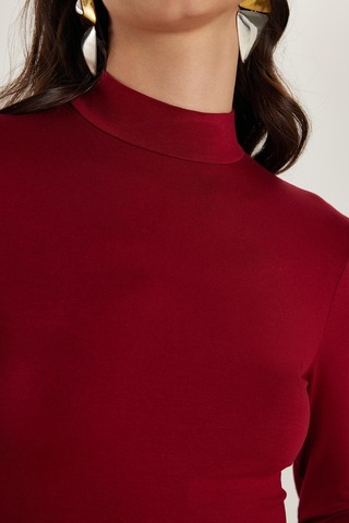 Tudors Kadın Regular Fit Klasik Kesim Viskon Kumaş Balıkçı Yaka Bordo Bluz -34617 Bordo