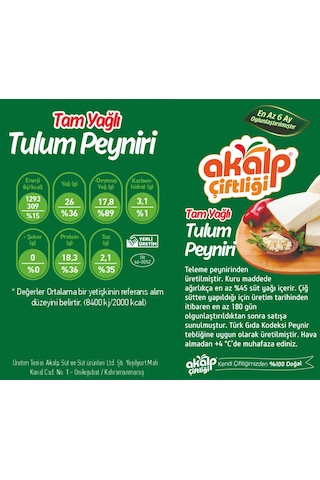 Akalp Çiftliği Tam Yağlı Erzincan Tulum Peyniri 300 G