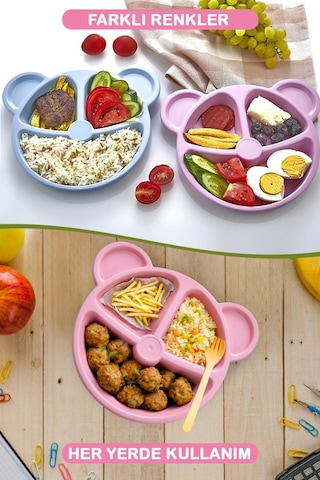 Mithra Life 3 Bölmeli Pembe Bebek Çocuk Yemek Mama Tabağı Mıt1114 Pembe